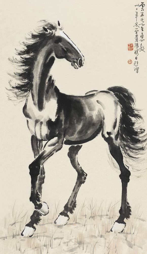 徐悲鸿(1895～1953) 立马图 立轴 设色纸本