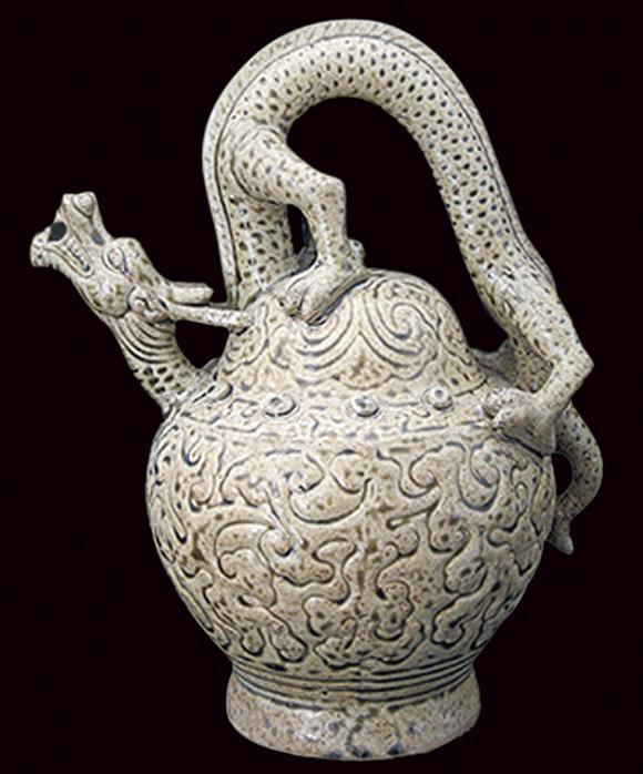 书画艺拍宋耀州瓷龙头倒流壶