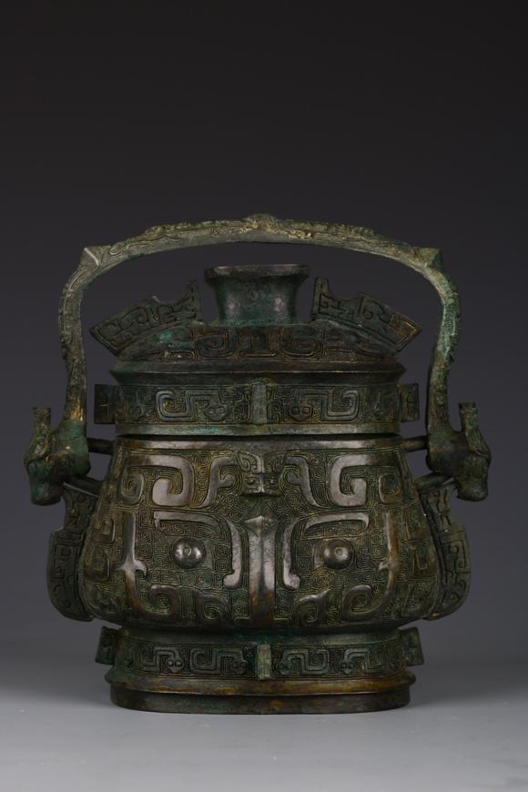 旧藏西周青铜提梁壶achinesebronzeloophandlepot