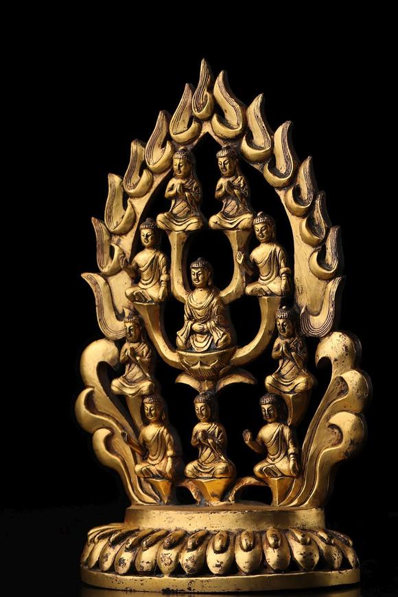 铜鎏金万佛朝宗摆件 a chinese gild copper buddha statue