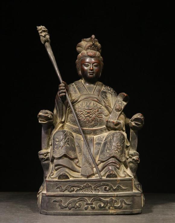 老黄杨木手工雕刻妈祖坐像摆件huangyangmu carved "ma zu seated
