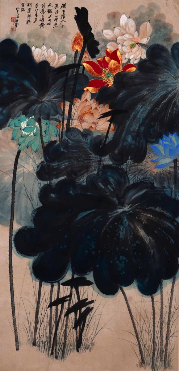 张大千 泼彩荷花