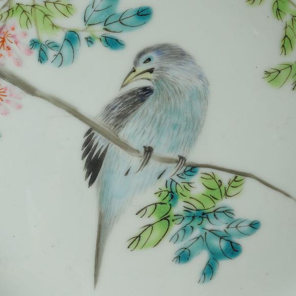 民国汪友业浅绛彩花鸟纹盘