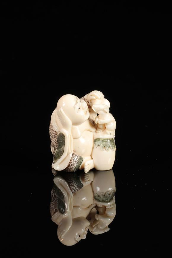 日本牙雕 佛和老鼠
