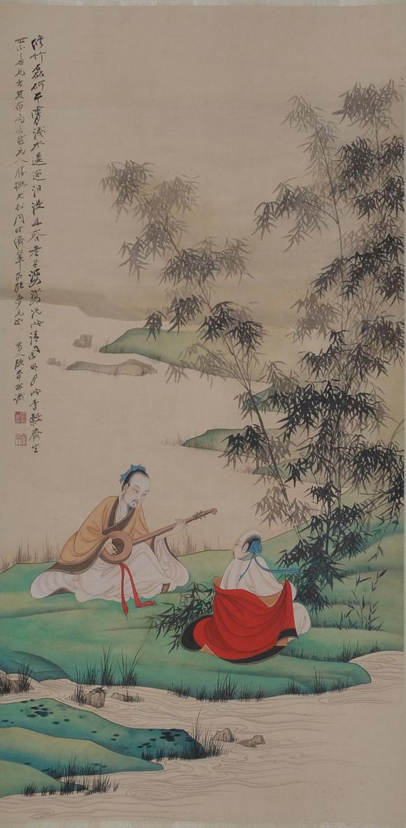 张大千抚琴图