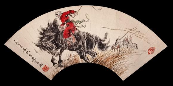 黄胄赶马图扇面