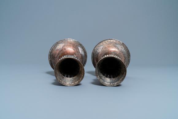 a pair of tibetan silvered copper alloy altar bowls, 19/20th c.