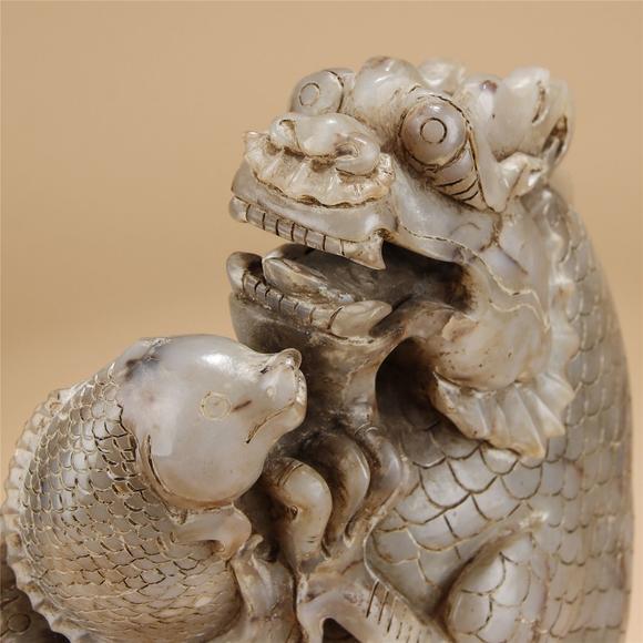 jade carving fish dragon pattern decorations 青白玉雕鱼化龙纹