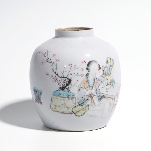 清光绪(1899年) 浅绛彩俞子明画仕女纹罐