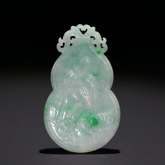 清 翡翠雕大吉葫芦牌
