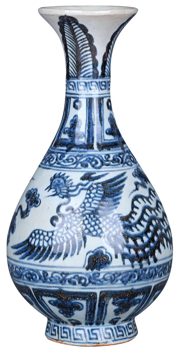 香港今是元青花凤纹玉壶春瓶