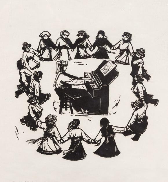 牛文绘刻 《欢乐的藏族儿童》版画