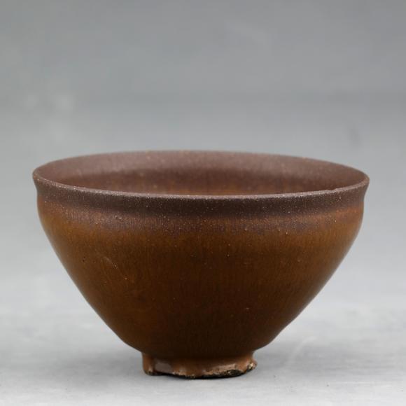 宋建窑柿红釉兔毫束口盏