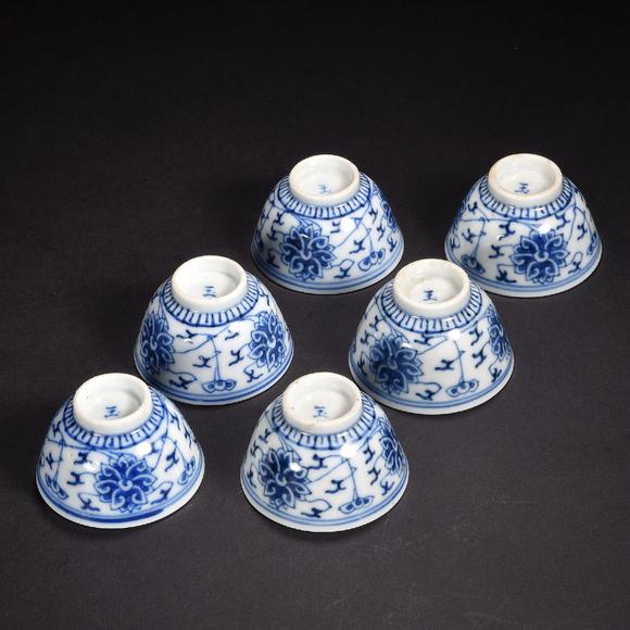 清光绪 青花缠枝莲纹杯(一组六件)