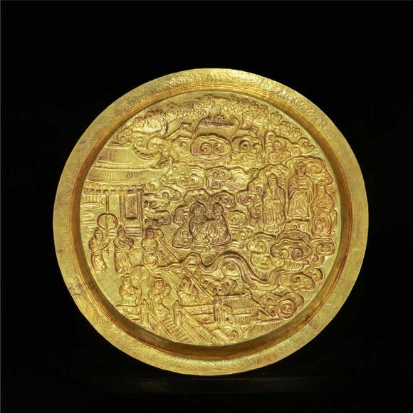 goldencarvedplatefromyuan元代纯金浮雕金盘