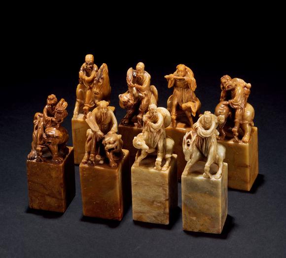 日本关西寿山石雕八仙印材八方