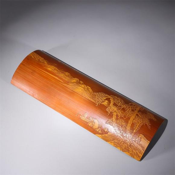 留青竹刻松溪閒釣圖臂擱 a left green bamboo carvings songxi idle