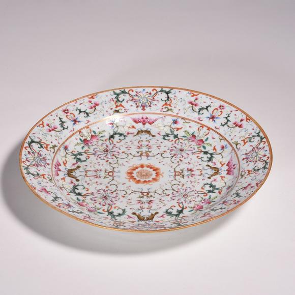 清道光 粉彩吉庆有余纹盘