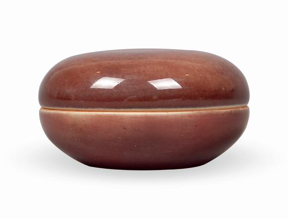 清康熙豇豆红釉印泥盒