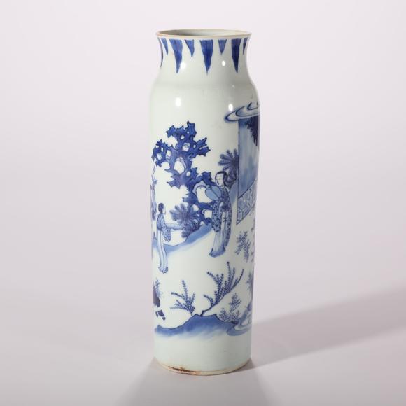 清雍正 青花人物故事纹筒瓶