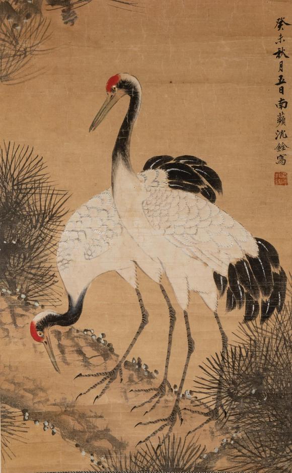 chinese ink painting shen quan crane 中国水墨画沈铨仙鹤图