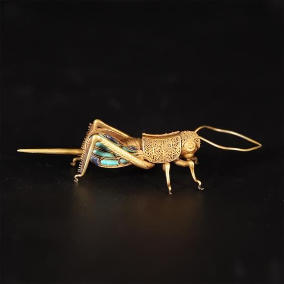 清 纯金蝈蝈一对