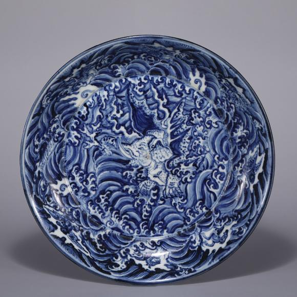 明 青花海八怪盘