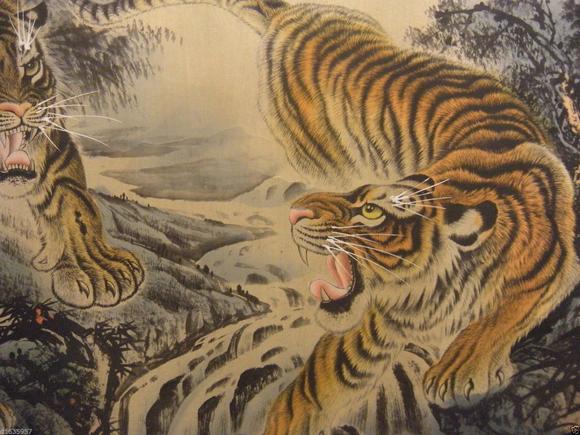 张善孖笑傲江湖四虎图纸本