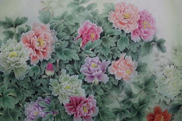 周彦生 工笔大牡丹zhou yansheng: ink and color on paper painting