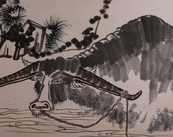 achinesebuffalopaintingpantianshoumark潘天寿水牛图