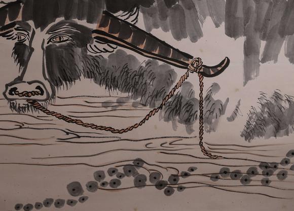 achinesebuffalopaintingpantianshoumark潘天寿水牛图