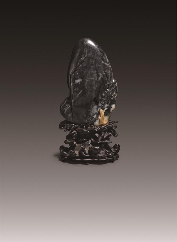 朵云轩清 墨玉巧雕达摩山子摆件