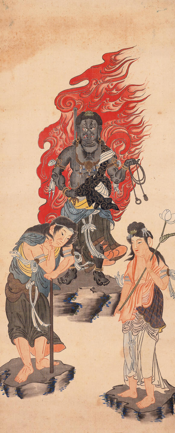 不动明王像一幅带原木盒