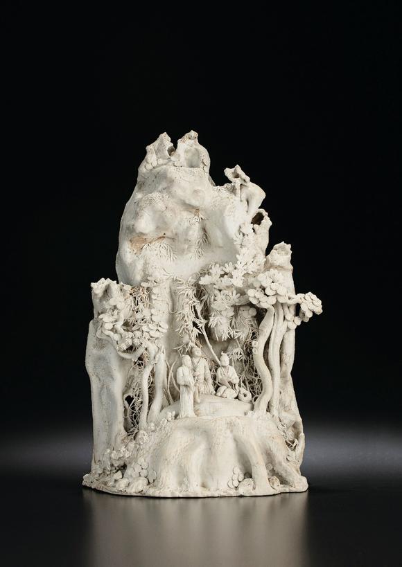 现代 徐顺元制素胎瓷雕 山林高士图