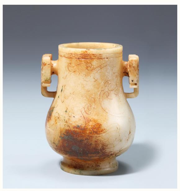 汉圆雕双兽耳玉壶