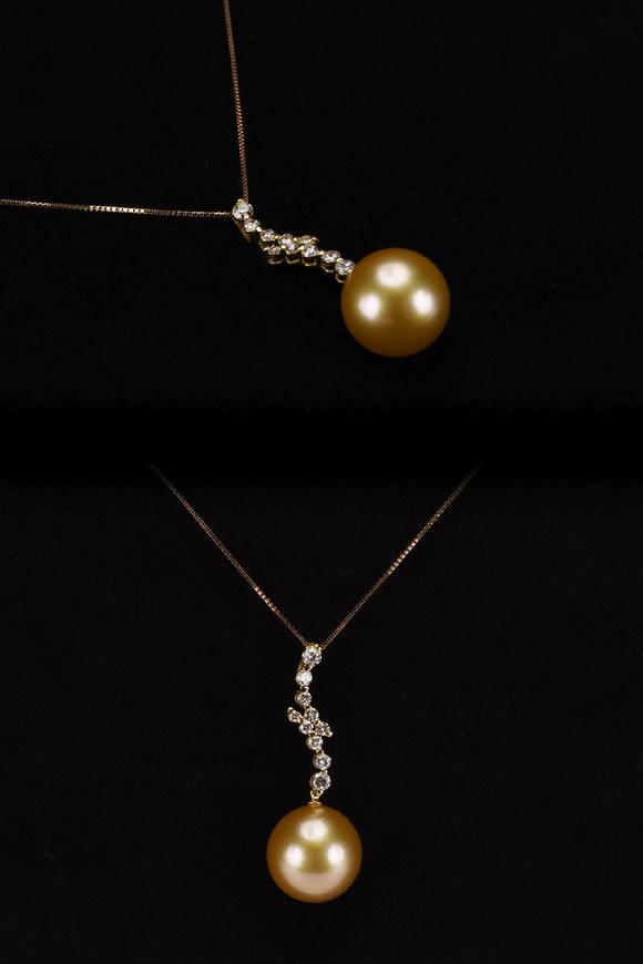 18k金黄珍珠钻石项链