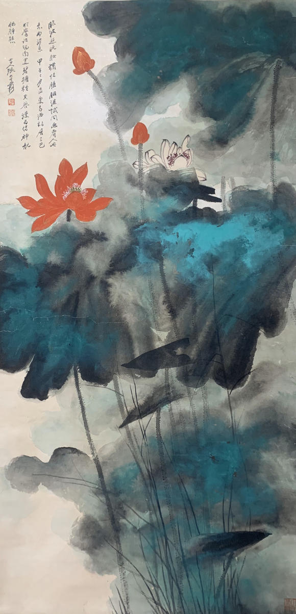 张大千泼彩荷花