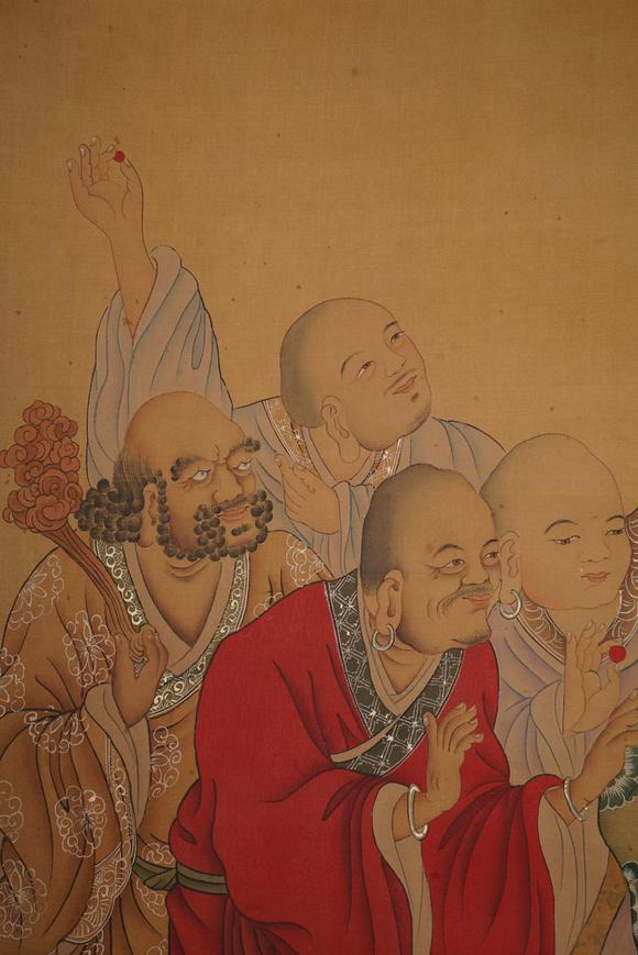 achinesearhatpaintingsilkscrolljintingbiaomark金廷标罗汉
