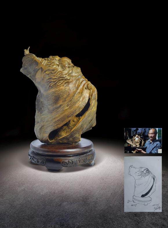 现代 叶锡堂雕加里万丹沉香道生一大师像