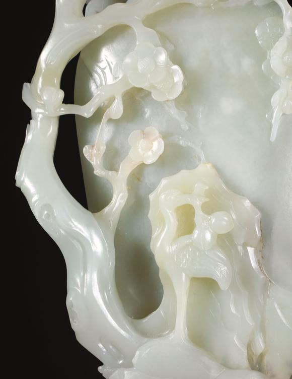 清中期 白玉梅鹤同寿纹赏瓶