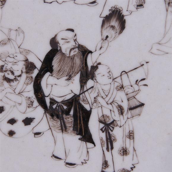 墨彩描金八仙人物海棠洗