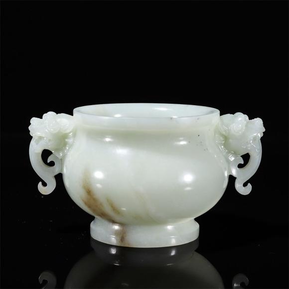 a pair of hotan jades dragon head censers 和田玉龙首香炉一对