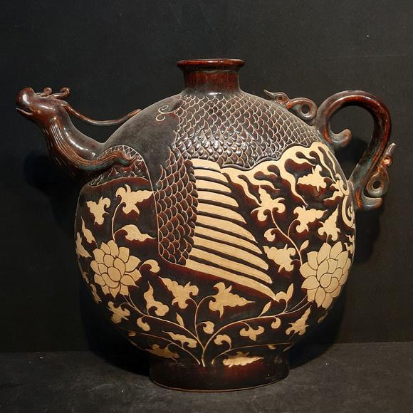 书画艺拍吉州窑凤壶