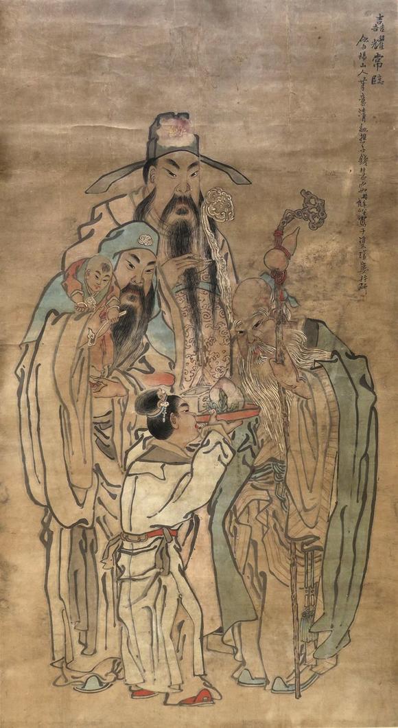 钱慧安福禄寿三星报喜