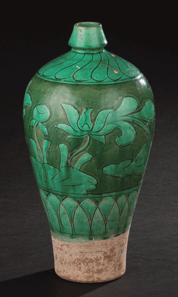 宋代(960-1279) 磁州窑绿釉剃花卉纹梅瓶_宋代(960-1279) 磁州窑绿釉